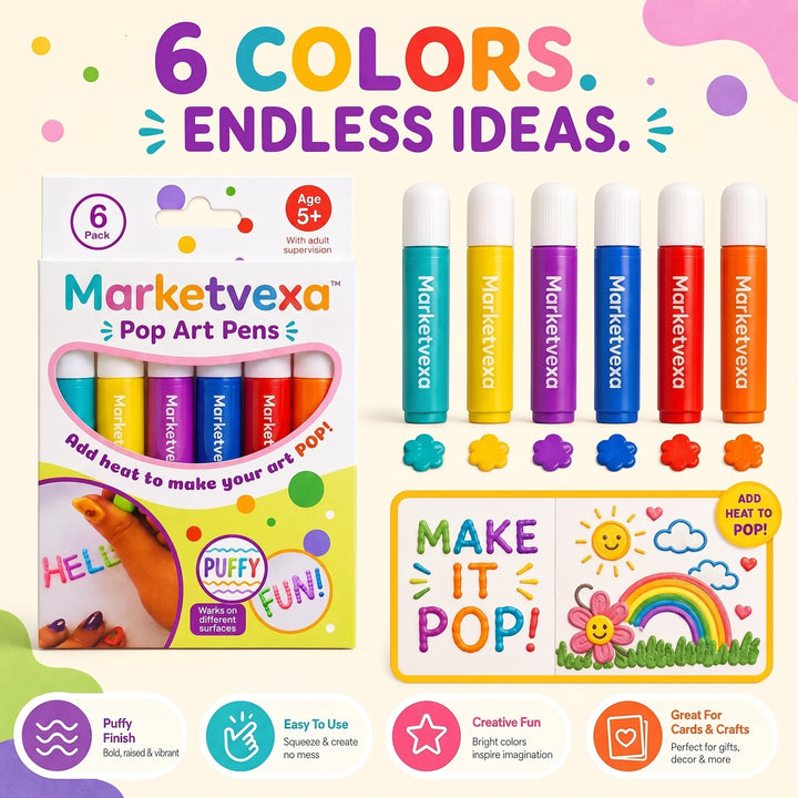 3D Relief Art Pen – Raised Puffy Art in 6 or 12 Colors